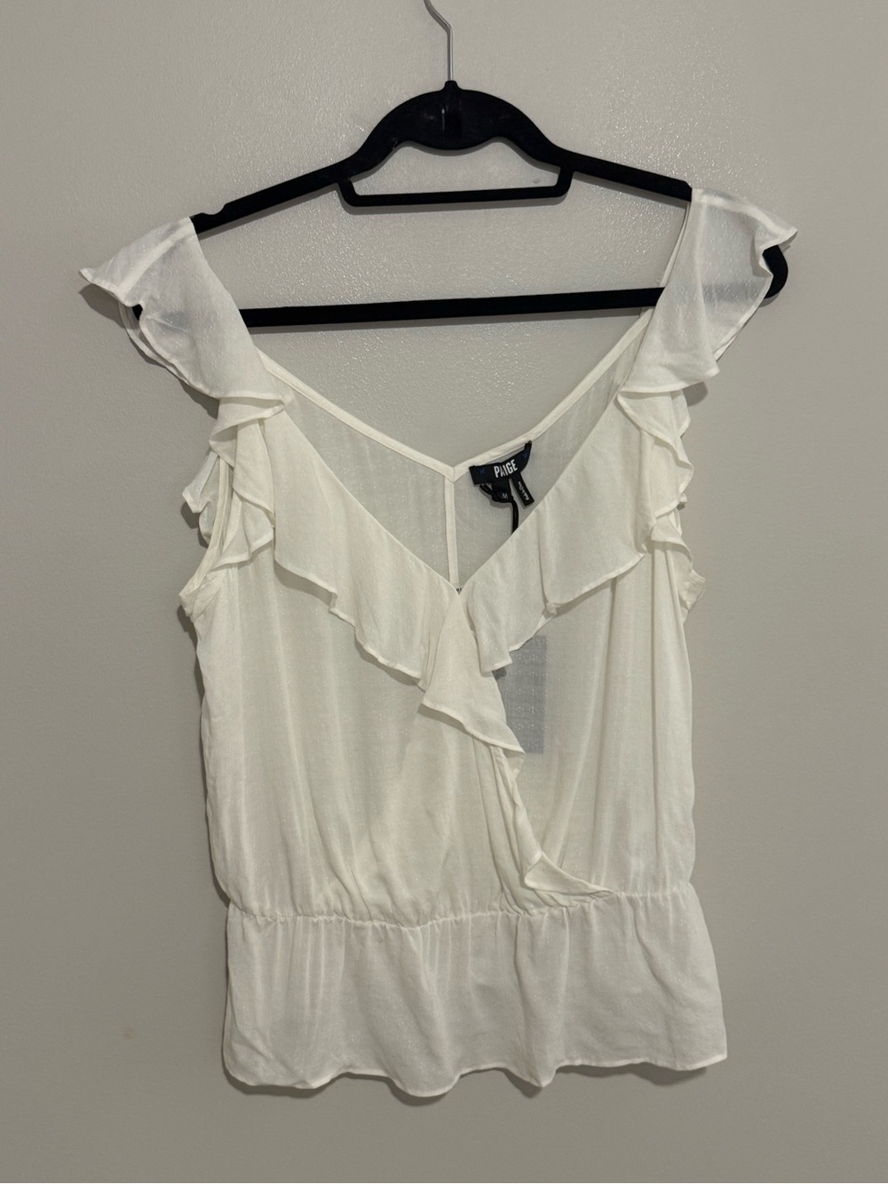 PAIGE Ivory Ruffle Wrap Blouse Sleeveless V Neck Peplum Romantic Feminine Top - Picture 5 of 8